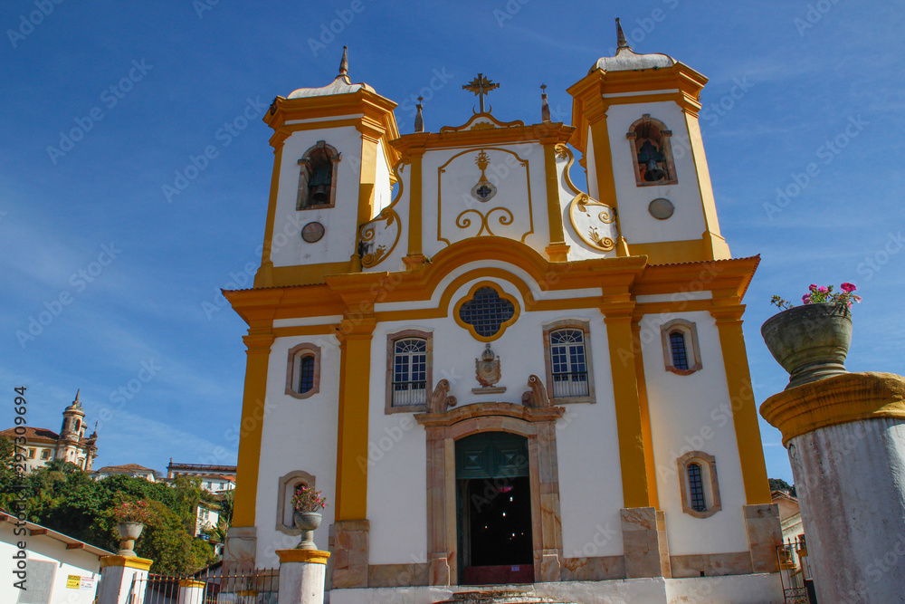 The Church Igreja de Nossa Senhora do Carmo is a Rococo Catholic church in Ouro Preto, Brazil. design by the Brazilian architect and sculptor  known as Aleijadinho.Ouro Preto, Brazil